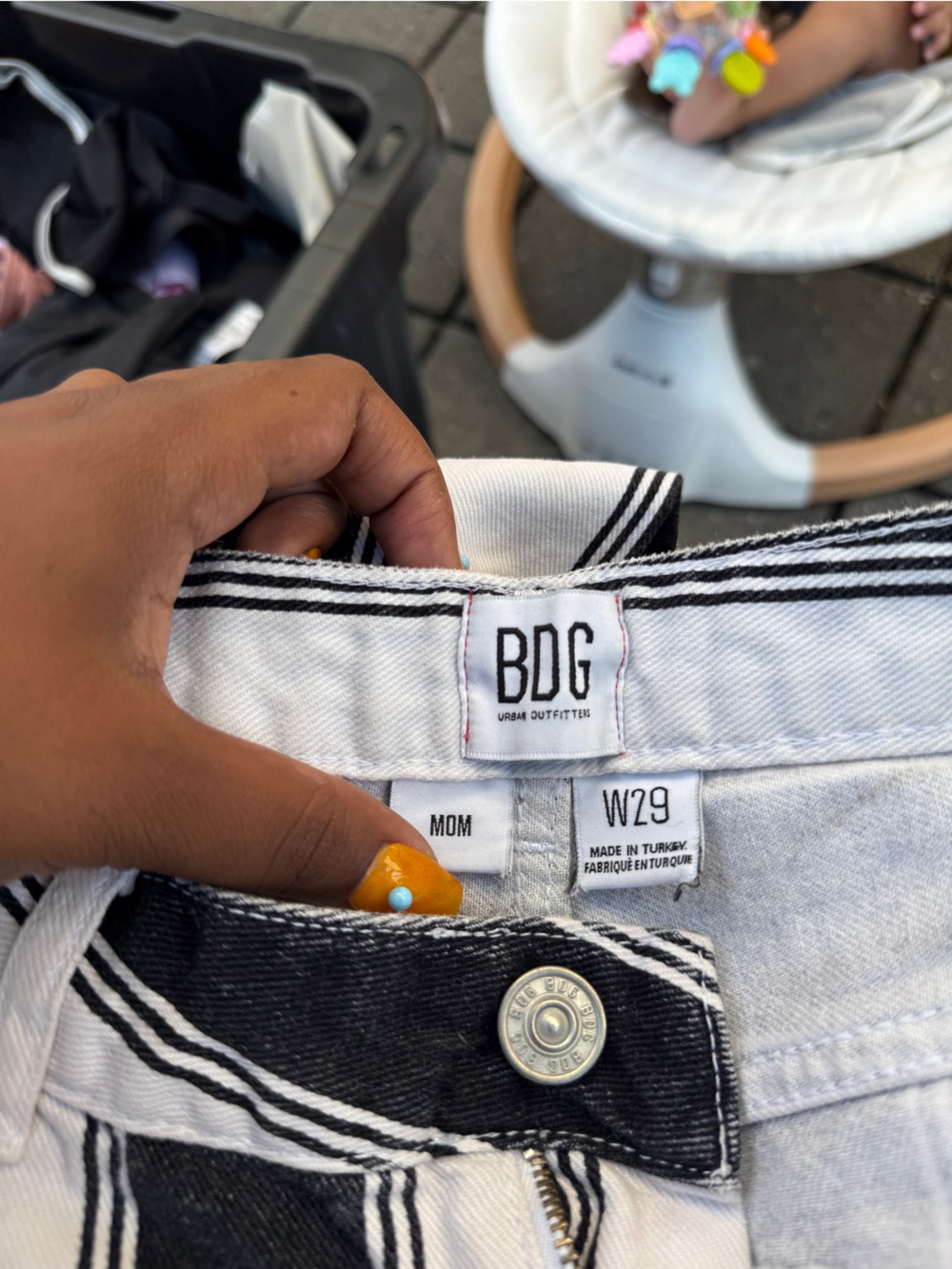 BDG Men's Light Blue Slim Jeans with Black-and-White Stripe Trim